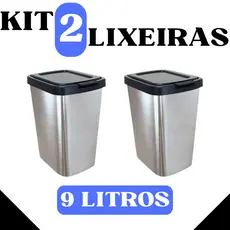 Kit 2 Lixeiras Práticas 9 Litros Prata com Tampa Click Label Inox - TOY 25462