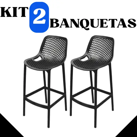 Kit Com 2 Unidades Banqueta Alta Mosaico Bistrô Com Encosto Luxo Balcão - TOY 25991