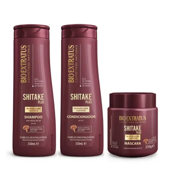 Kit Shitake Shampoo, Condicionador 350mL e Máscara 250g Bio Extratus