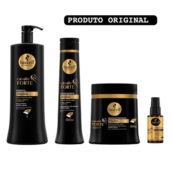 Kit Cavalo Forte Shampoo 1L, Condicionador 500ml, Mascara Cavalo Forte 500g e Selante de Pontas 35ml - HASKELL