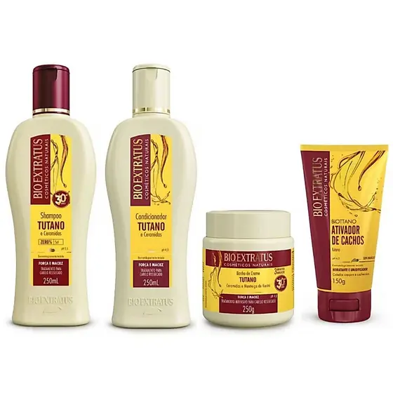 Kit Tutano Shampoo, Condicionador, Banho de Creme 250mL e Finalizador 150g Bio Extratus Força e Maciez