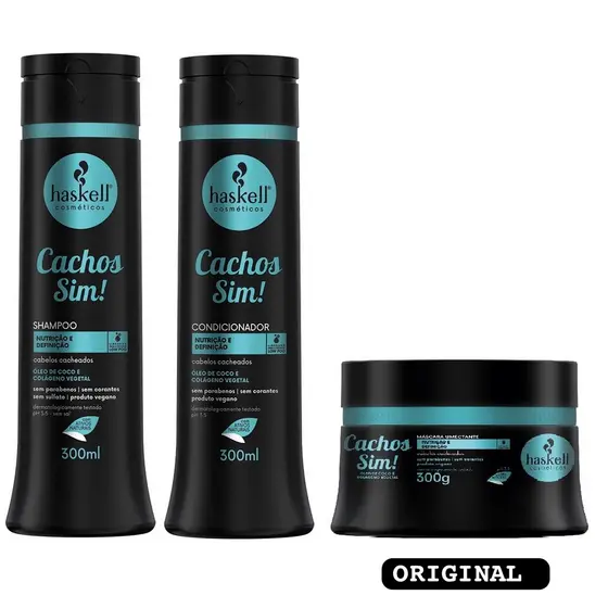 Kit Haskell Cachos Sim Shampoo Condicionador e Mascara