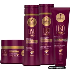 Kit Haskell Liso com Força Disciplinante 300 ml Shampoo +Condicionador +Máscara + Leave-in