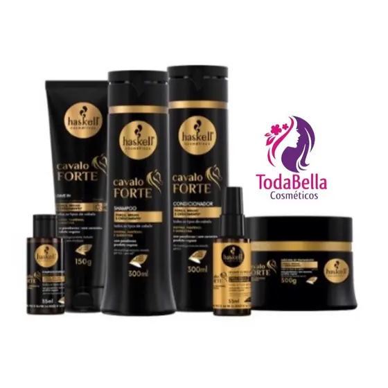 Kit Haskell Cavalo Forte 6 itens - Força Brilho e Crescimento - Shampoo 300g + Condicionador 300g + Mascara 300gr + Selante de Pontas 35ml + Complexo fortalecedor 35ml + Leave in 150g