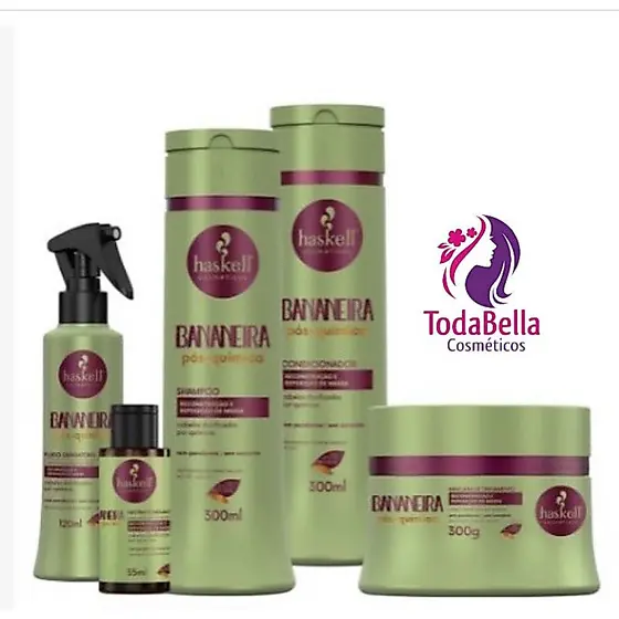 Kit Haskell Bananeira Shampoo + Condicionador + Máscara 300 + Fluido + Nectavita