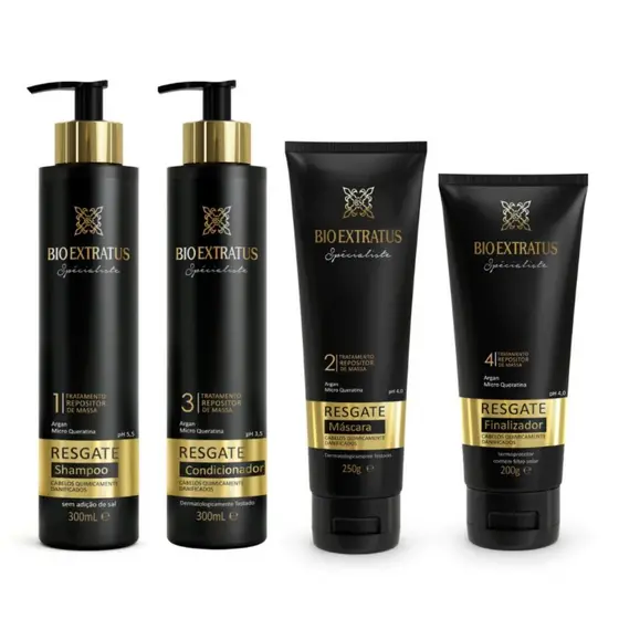 Kit Shampoo, Condicionador, Máscara e Finalizador Bio Extratus Resgate Pós Progressiva