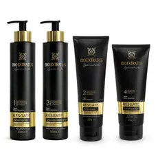 Kit Shampoo, Condicionador, Máscara e Finalizador Bio Extratus Resgate Pós Progressiva