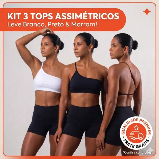 Kit 3 Top assimétrico Stillo S Academia, Fitness, Praia e Dia-a-dia | UV50+ Duplo Premium Sem Bojo