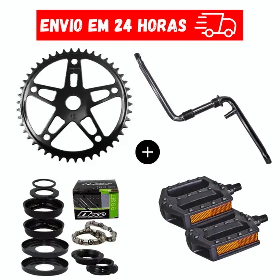 Kit Coroa De Bicicleta 46D + Pe De Vela Monobloco Aço Resistente + Movimento Central + Pedal NOVO
