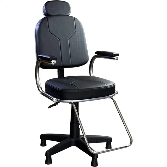 Cadeira Barbeiro Encosto Fixo Cabeleleiro Barbearia Salão Beleza Giratória Corte Cabelo Preta Shop.