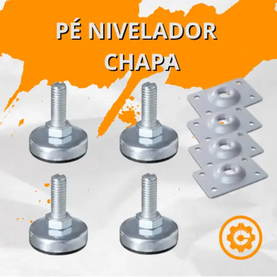 Sapata Pé Nivelador 5/16 para móveis kit 4 unidades com chapa