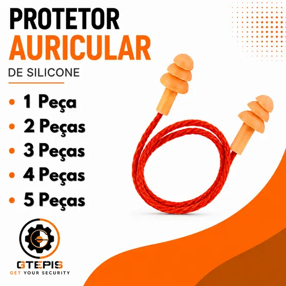 Protetor Auricular Silicone com Cordão EPI Auditivo Plug Ouvido – Escolha a Quantidade