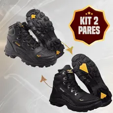 KIT 2 PARES - Bota Cano Alto Trilha Motoqueiro com Bico Protetor mais Sola em Borracha - ADVENTURE