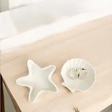 Kit Decorativo 2 Peças - Porta Joias Concha + Estrela Do Mar Decoração Minimalista
