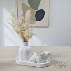 Kit Decorativo com Vaso Castiçal Flor de Lótus e Bandeja Oval