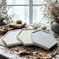 Kit 2 C/ Bandejas Concreto Porta Joia Decorativa Porta Copo Porta Enfeite de Mesa