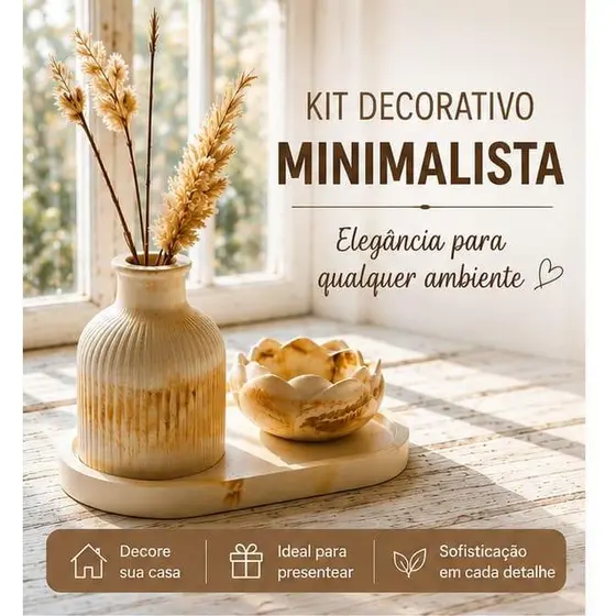 Kit Decorativo Minimalista - Bandeja + Vaso + Castiçal Flor de Lótus | Presente Elegante