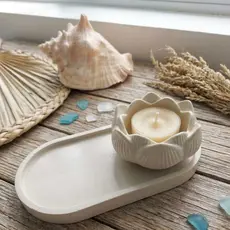 Kit Decorativo Bandeja + Castiçal Flor de Lótus Minimalista Decoração Home