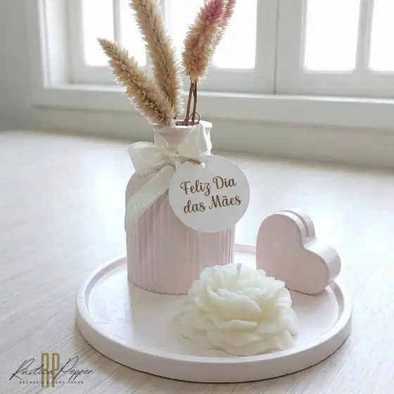 Kit Bandeja Minimalista com Vaso e Vela Aromática Presente Decorativo