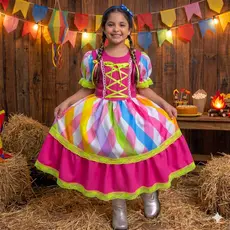 Vestido Infantil Festa Junina Julina Quadrilha Caipira Luxo
