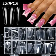 Pontas de Unha de Pressão Duck Bill 120pcs |   Unhas Falsas de Cabeça Chata de Comprimento Médio, Conjunto de Manicure d