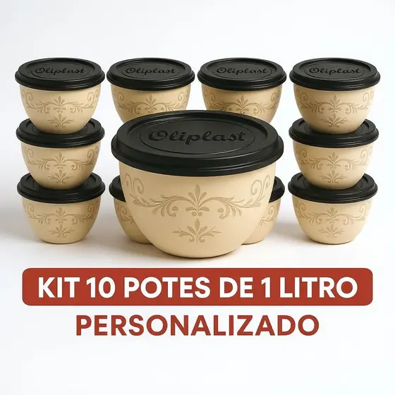 10 CONJUNTO BOWL 1 LITRO OLIPLAST PERSONALIZADO RESISTENTE E HERMETICO