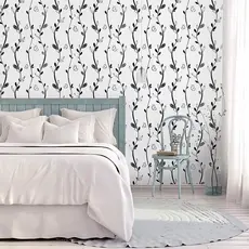 Papel De Parede Adesivo Autocolante Floral Folhas e Borboletas 45 Cm X 5 Mts