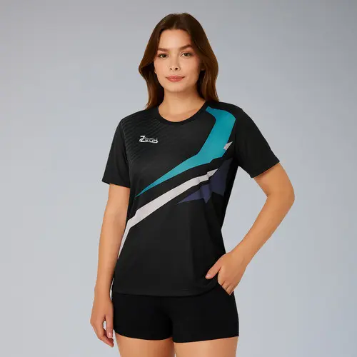 Camisa Camiseta Dry Fit Feminina Para Academia Zegh Preta Treino Corrida Esportes Com Proteção UV