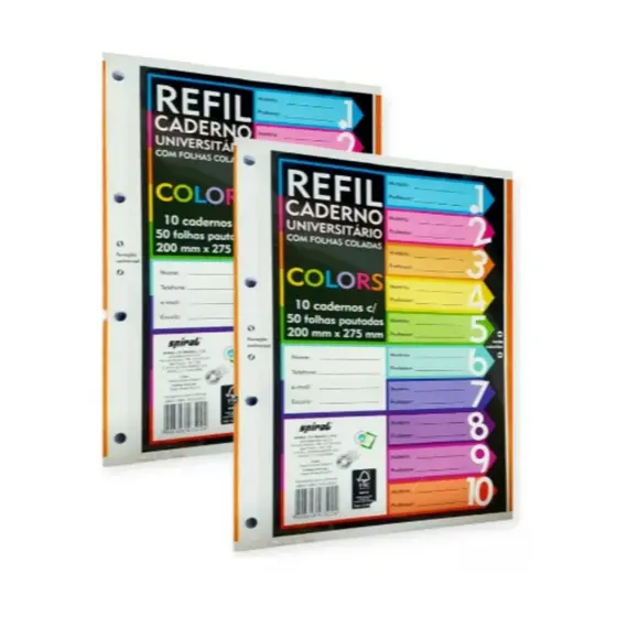Refil Folha de Fichário A4 Caderno Universitário 4 Furos