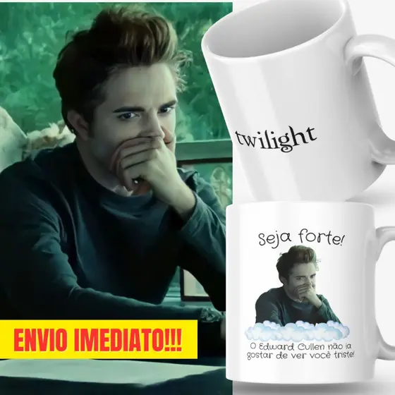 Caneca Xicara Porcelana 325ml Seja Forte Edward Cullen Crepúsculo Decoração Personalizada Presente