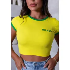 Cropped Manga Brasil Ribana Sem Bojo Copa do Mundo Rio de Janeiro Verão Praia 2026