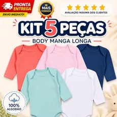 Kit 5 Unidades Body Manga Longa Bebê Infantil
