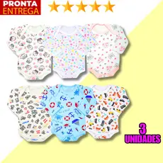 3 Unidades Body Manga Longa Para Bebê Infantil Estampado