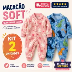 Kit 2 Macacão Soft Com Botões Pijama Bebê Infantil