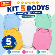 Kit 5 Body Regata Sem Manga Liso Infantil Bebê Menino Menina
