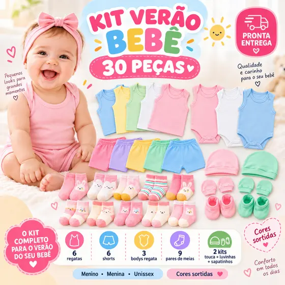 Kit Enxoval 30 Peças Roupinhas De Bebê Menino E Menina Conjunto Verão