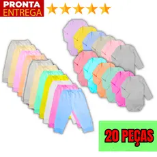 Kit Enxoval Infantil 20 Peças Body Manga Longa E Mijão De Bebê Menino E Menina