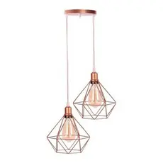 Pendente Aramado Base Dupla Fio Cristal Diamante Luminária Lustre Retrô industrial