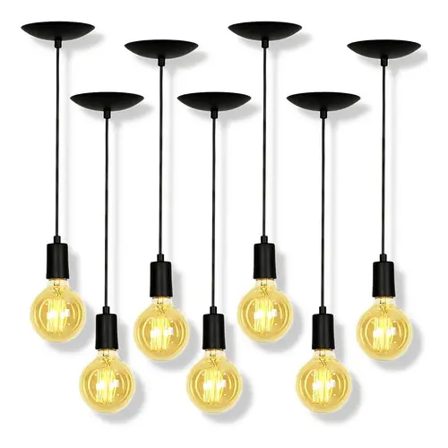 Kit 7 Pendente Fio Cabo Vintage Retrô Industrial Preto