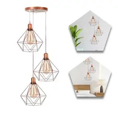 Pendente Luminária Diamante Triplo Rose Gold Cabo Cristal