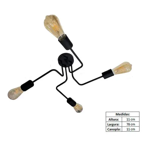 Lustre Luminária Sputnik Aranha 4 Braços Quarto Sala Cozinha