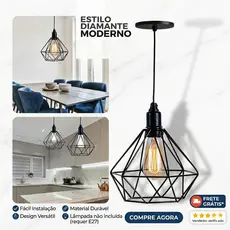 Pendente Luminaria Teto Diamante Preto Industrial Aramado