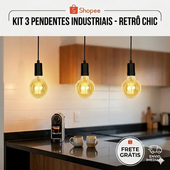 Kit 3 Pendente Lustre Retrô Fio Simples Soquete Liso E-27