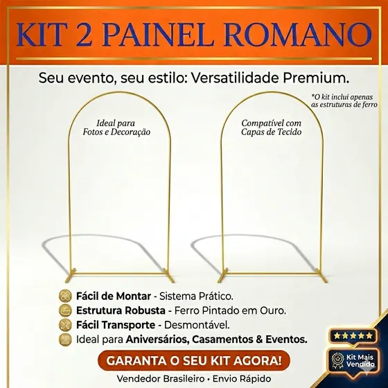 KIT 2 Painel Arco Romano de Ferro 2x1m | Arco Desmontável para Decoração de Festas | Alta Qualidade