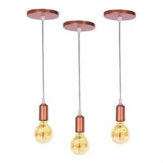 Kit 3 Pendente Luminária Fio Cabo Vintage Retro Industrial E27 ROSEGOLD