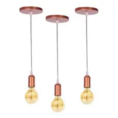 Kit 3 Pendente Luminária Fio Cabo Vintage Retro Industrial E27 ROSEGOLD