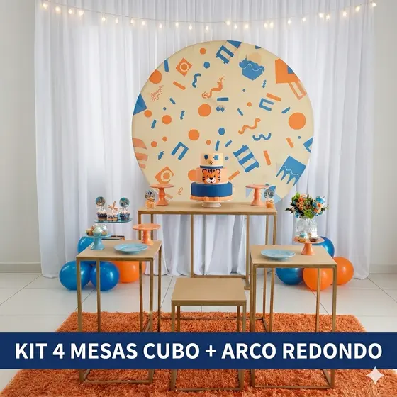 Kit 4 Mesas Cubo + Arco Redondo Desmontável Decoração Festa