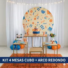 Kit 4 Mesas Cubo + Arco Redondo Desmontável Decoração Festa