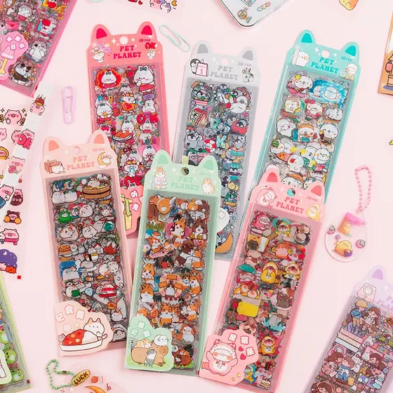 Série Pet Adesivos à prova d'água Conjunto de adesivos à prova d' água Pacote de adesivos em PVC Material de desenho animado infantil Padrão Fofo