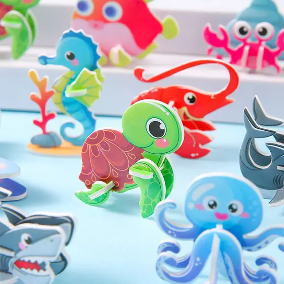 【10PCS】Mini Quebra-cabeça Tridimensional de Papel de Animais Marinhos Quebra-cabeça Subaquático Mundo InfantilAvançado